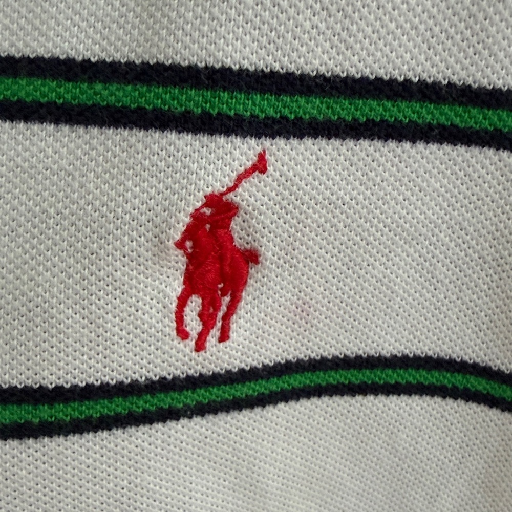 Polo Ralph Lauren White Green Stripe Polo Shirt Men’s Large Classic Fit - Picture 3 of 7